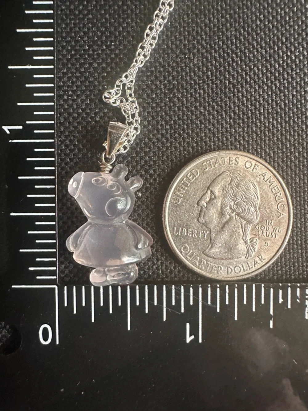 Light Pink Rose Quartz Peppa Pig Pendant Necklace, Sterling Silver Bail - Picture 9 of 10